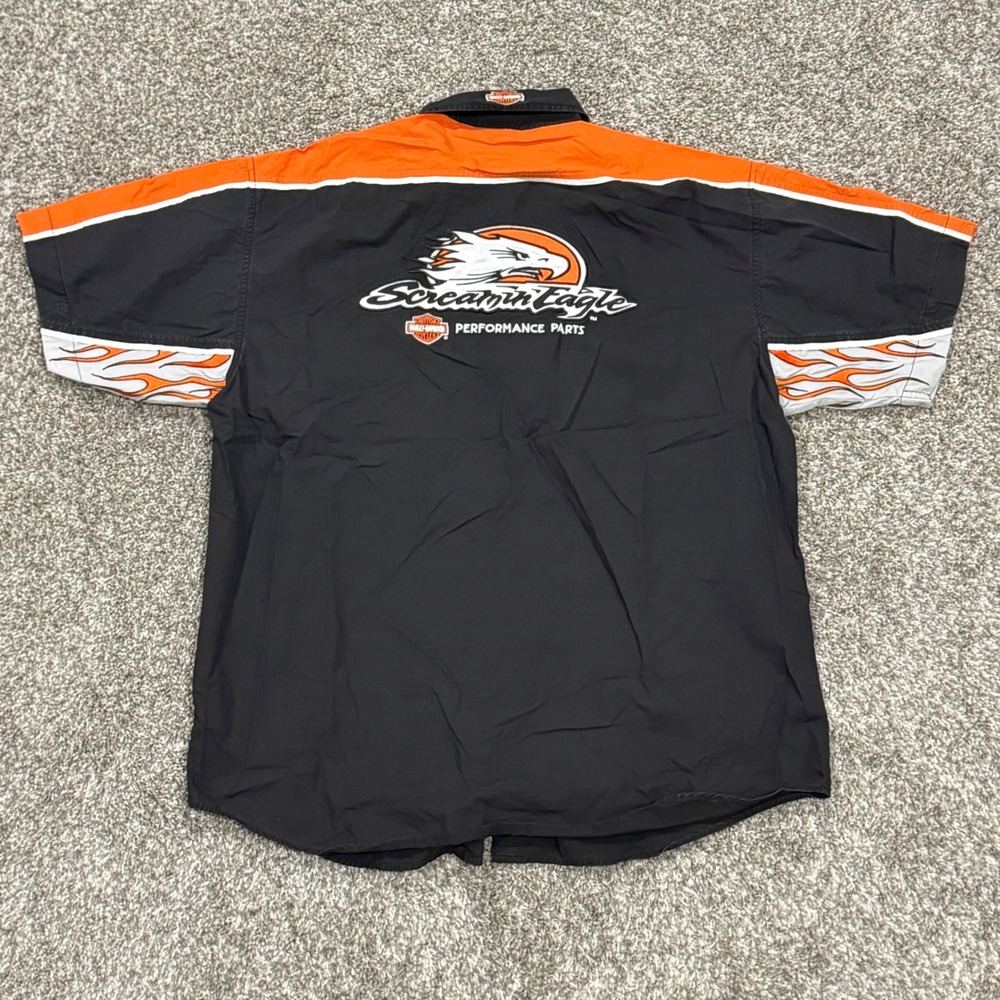 VTG 90s Harley-Davidson Screamin Eagle Performance Flame Button Up Shirt Mens XL - Picture 5 of 6